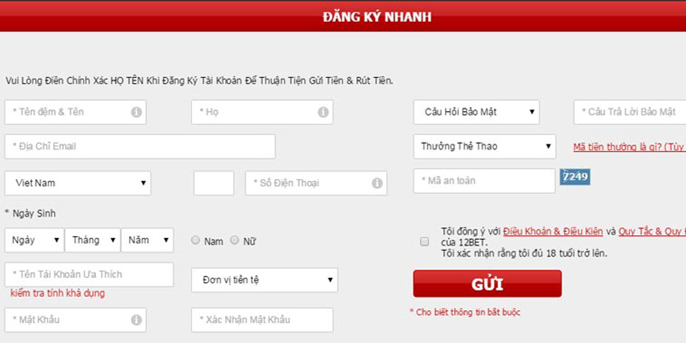 Giao diện đăng ký tài khoản